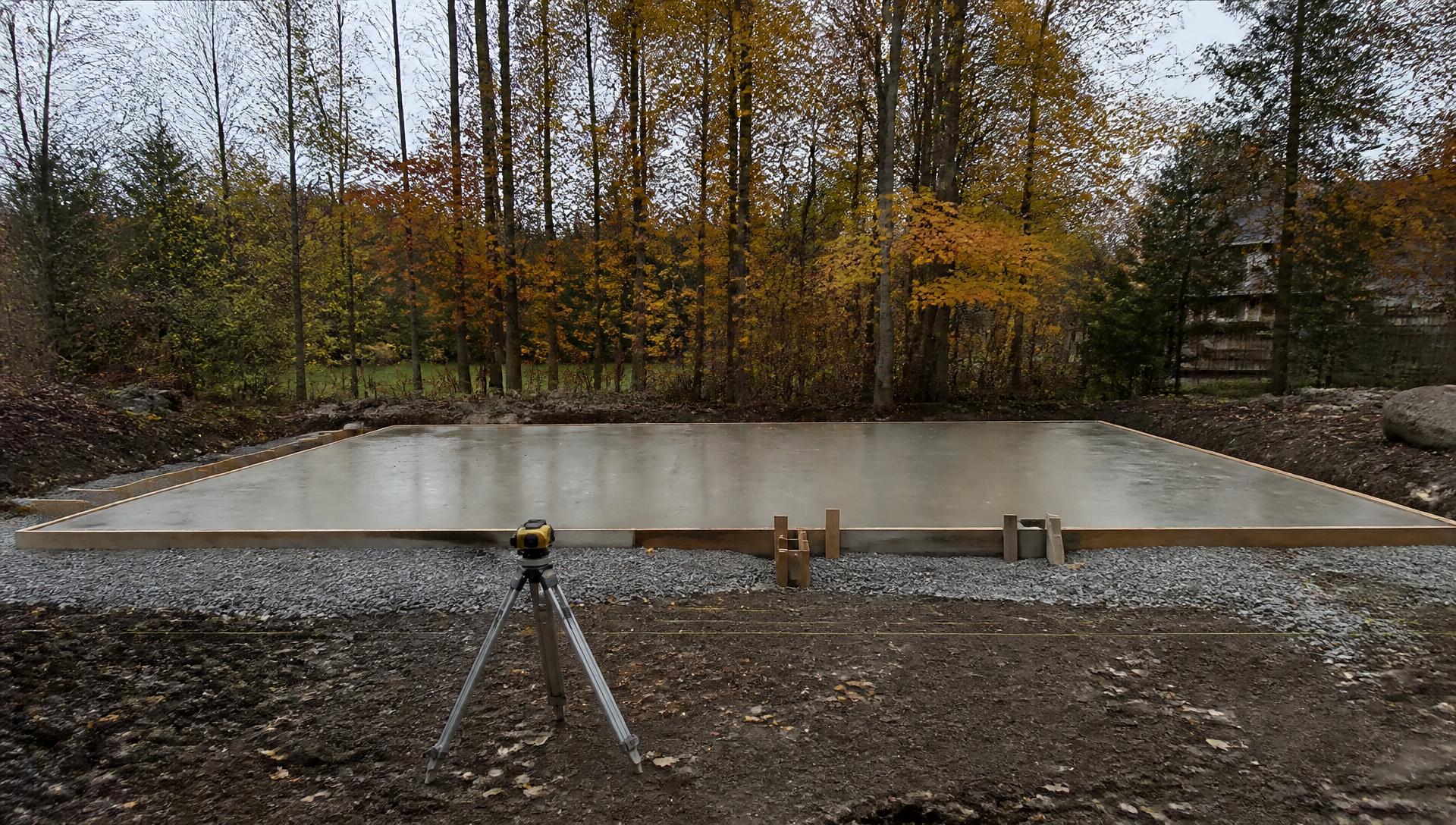 Prepared level concrete pad on a residential property